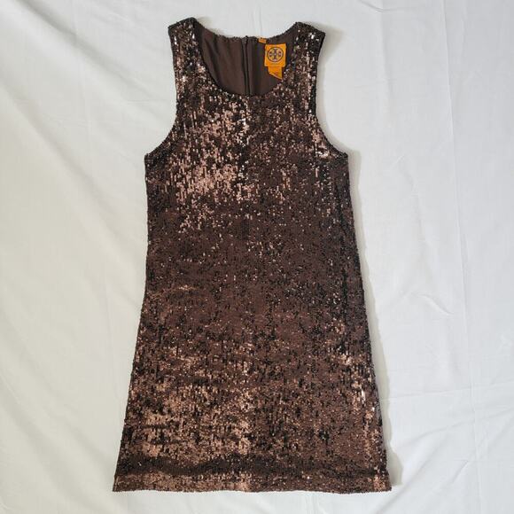 Tory Burch Brown Sequin Mini Dress Sleeveless Size 6 Small to Medium - Picture 1 of 6